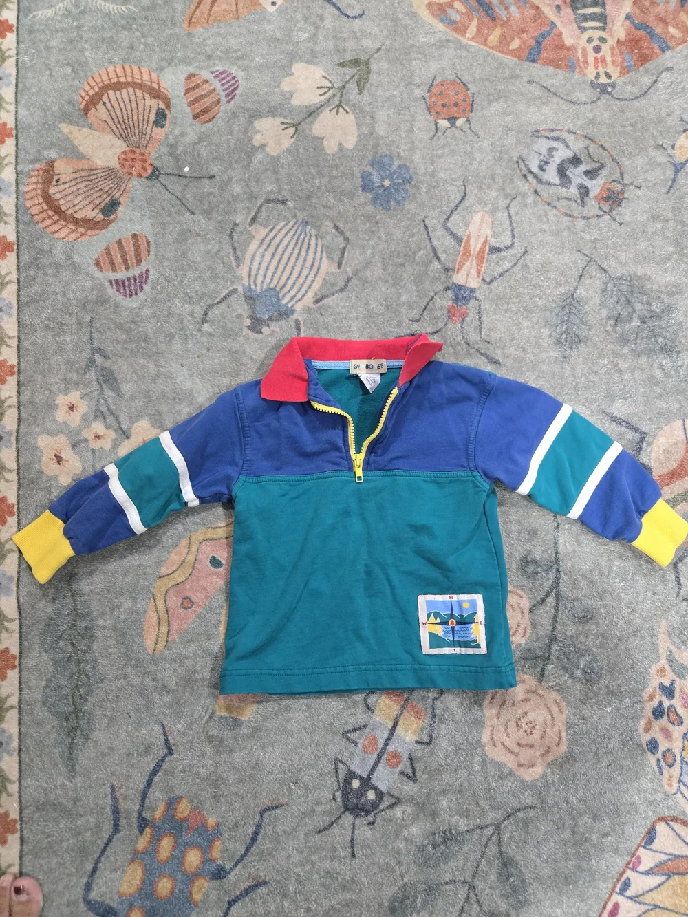 Vintage Gymboree Teal, Blue, Pink & Yellow Colorblock Zip Pullover